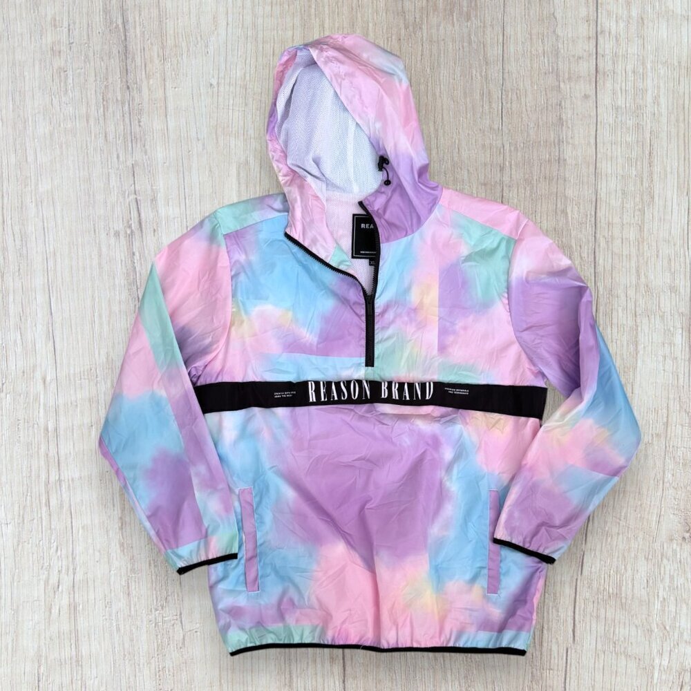 REASON BRAND Pastel Print Hooded Rain Water Resistant Anorak Jacket Hoodie XL
